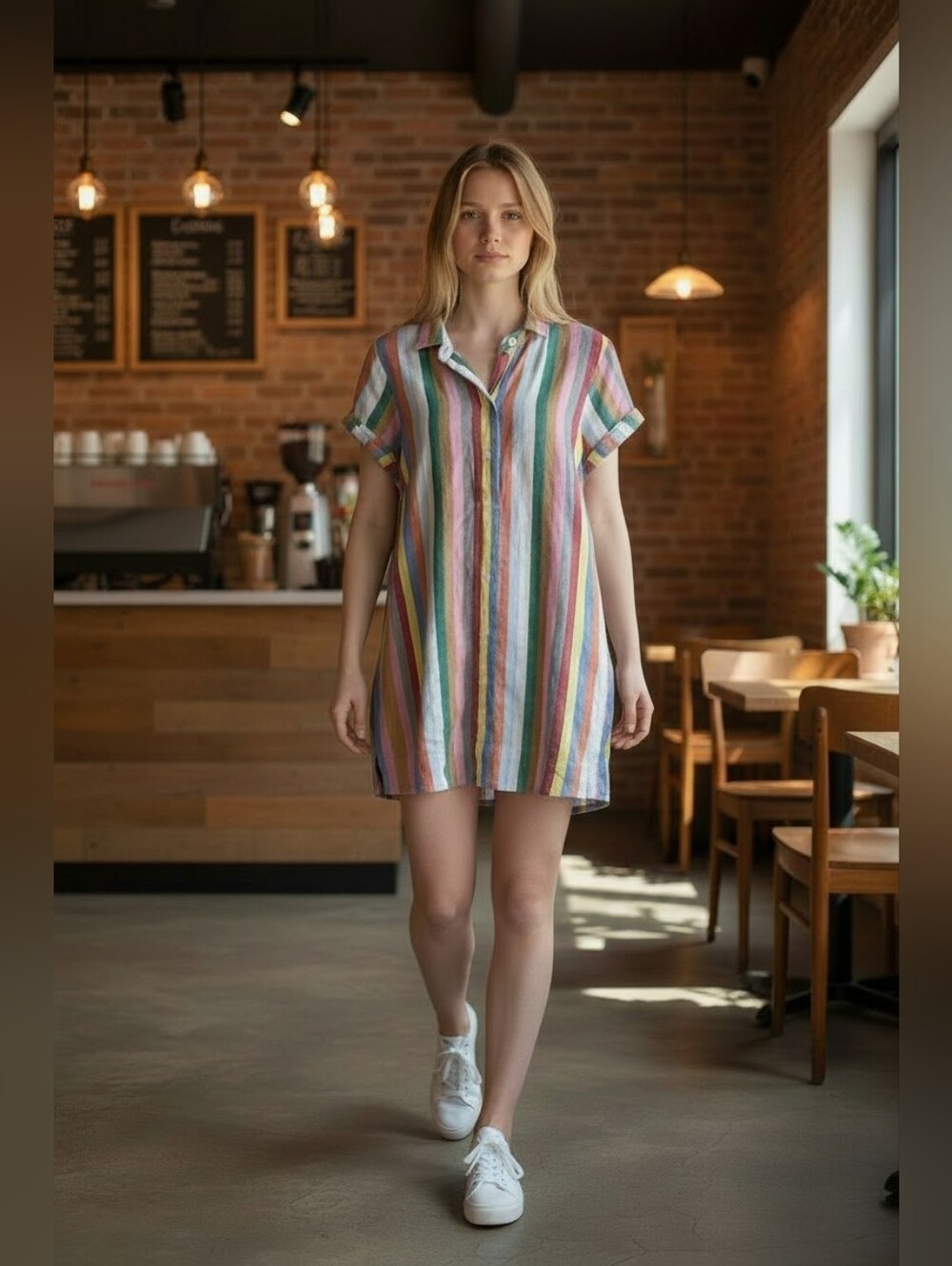 J. Crew Women's Multicolor Striped Button-Up Linen Summer Shirt Dress